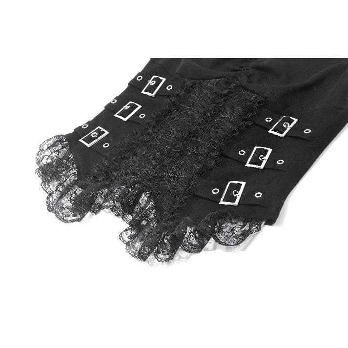 Canotta da donna gotica Darkinlove con spalline a fibbia multistrato e inserti in pizzo.