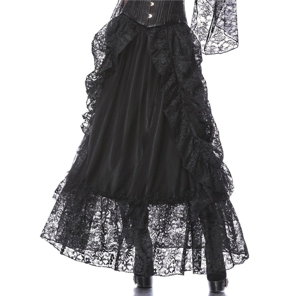 Darkinlove Women's Gothic Multilayer Lace Maxi Skirt