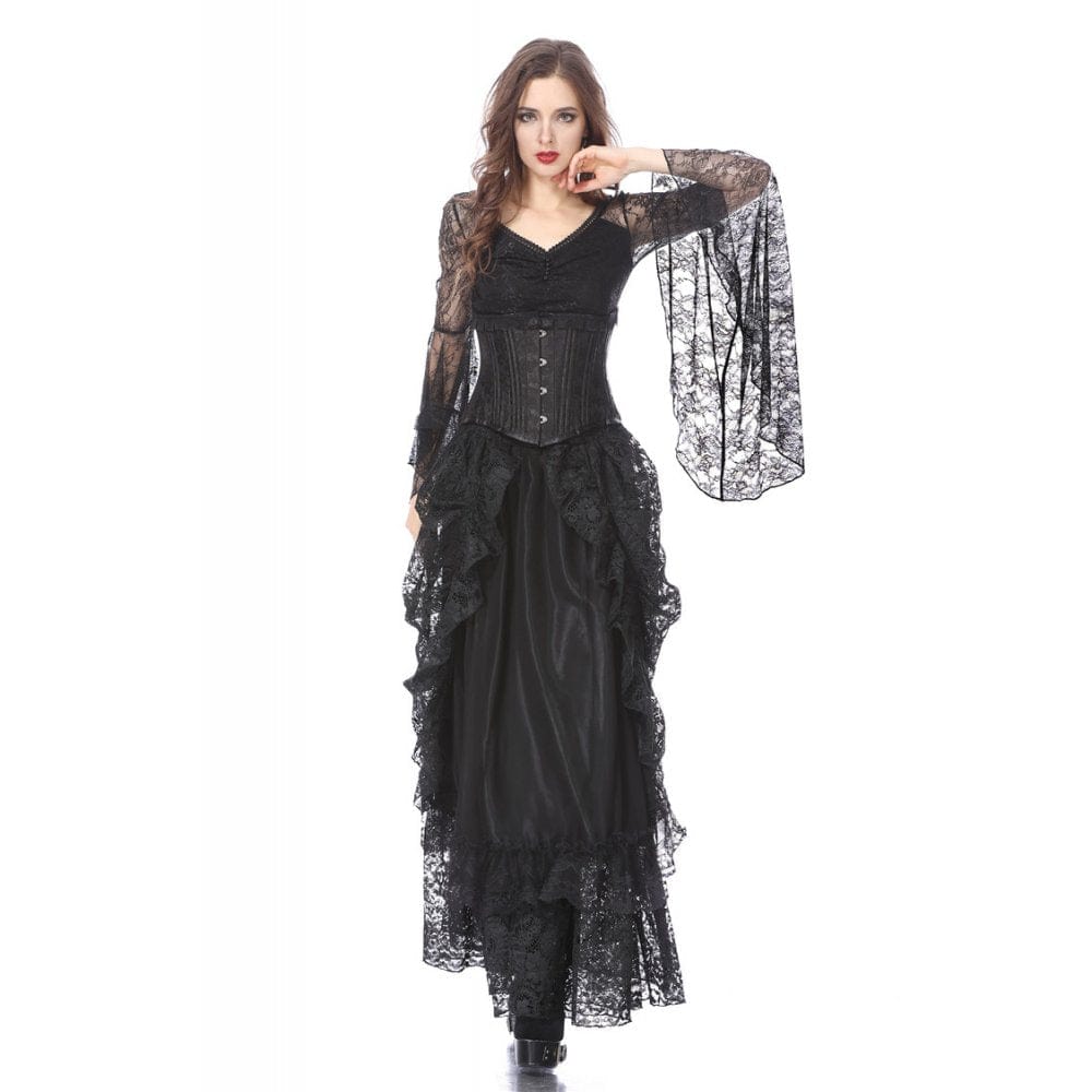 Darkinlove Women's Gothic Multilayer Lace Maxi Skirt