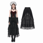 Darkinlove Women's Gothic Multilayer Lace Splice Ruffled Velvet Skirt