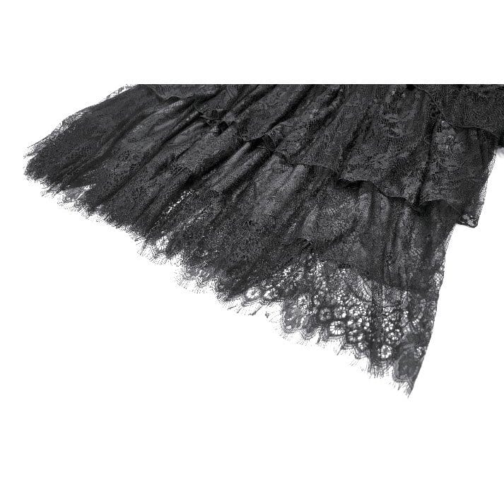 Darkinlove Women's Gothic Multilayer Lace Splice Ruffled Velvet Skirt