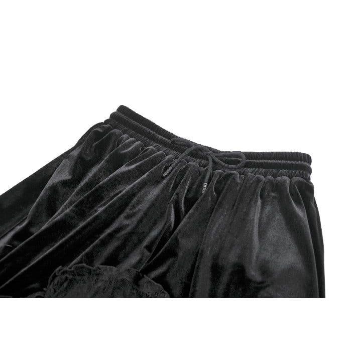 Darkinlove Women's Gothic Multilayer Lace Splice Ruffled Velvet Skirt