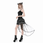 Darkinlove Women's Gothic Multilayer Ruched Skirt with Mesh Tail