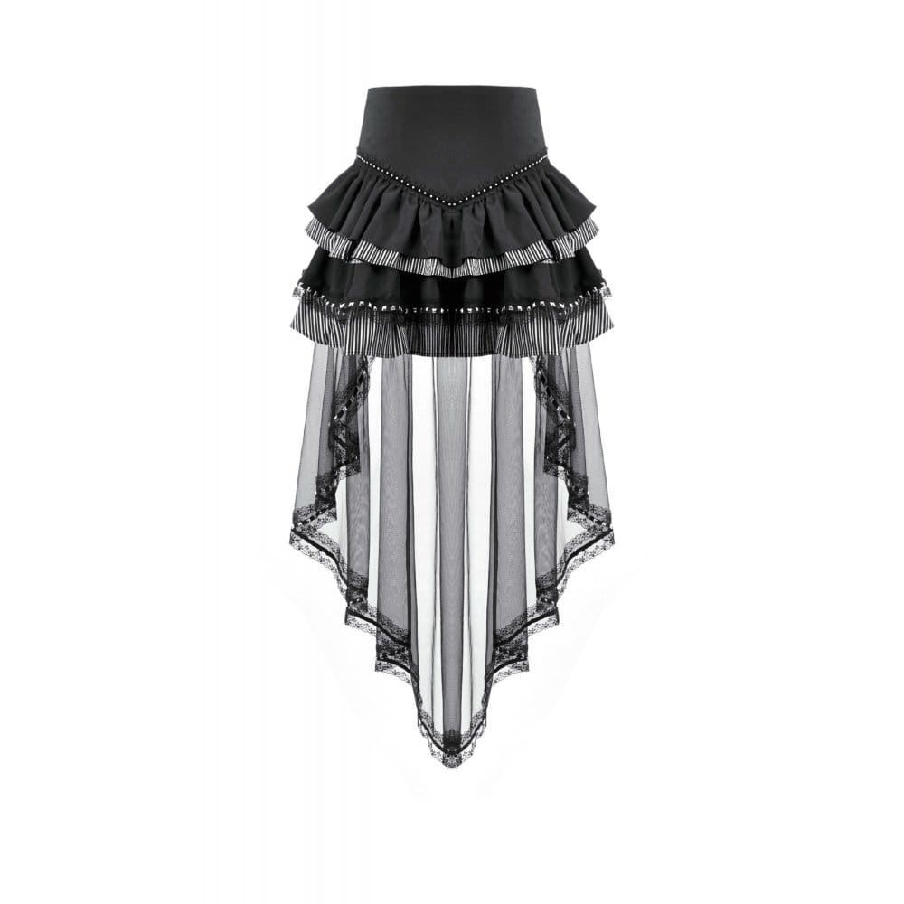 Darkinlove Women's Gothic Multilayer Ruched Skirt with Mesh Tail