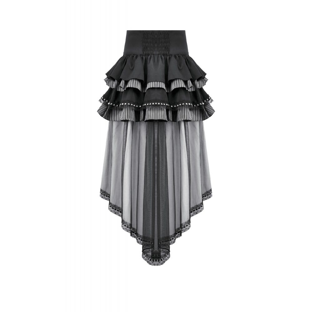 Darkinlove Women's Gothic Multilayer Ruched Skirt with Mesh Tail