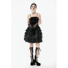 Darkinlove Women's Gothic Multilayer Ruffles Lace Velet Slip Dress