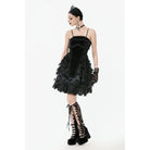 Darkinlove Women's Gothic Multilayer Ruffles Lace Velet Slip Dress