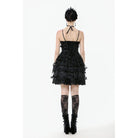 Darkinlove Women's Gothic Multilayer Ruffles Lace Velet Slip Dress