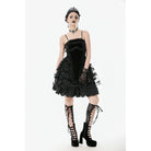 Darkinlove Women's Gothic Multilayer Ruffles Lace Velet Slip Dress