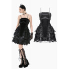 Darkinlove Women's Gothic Multilayer Ruffles Lace Velet Slip Dress