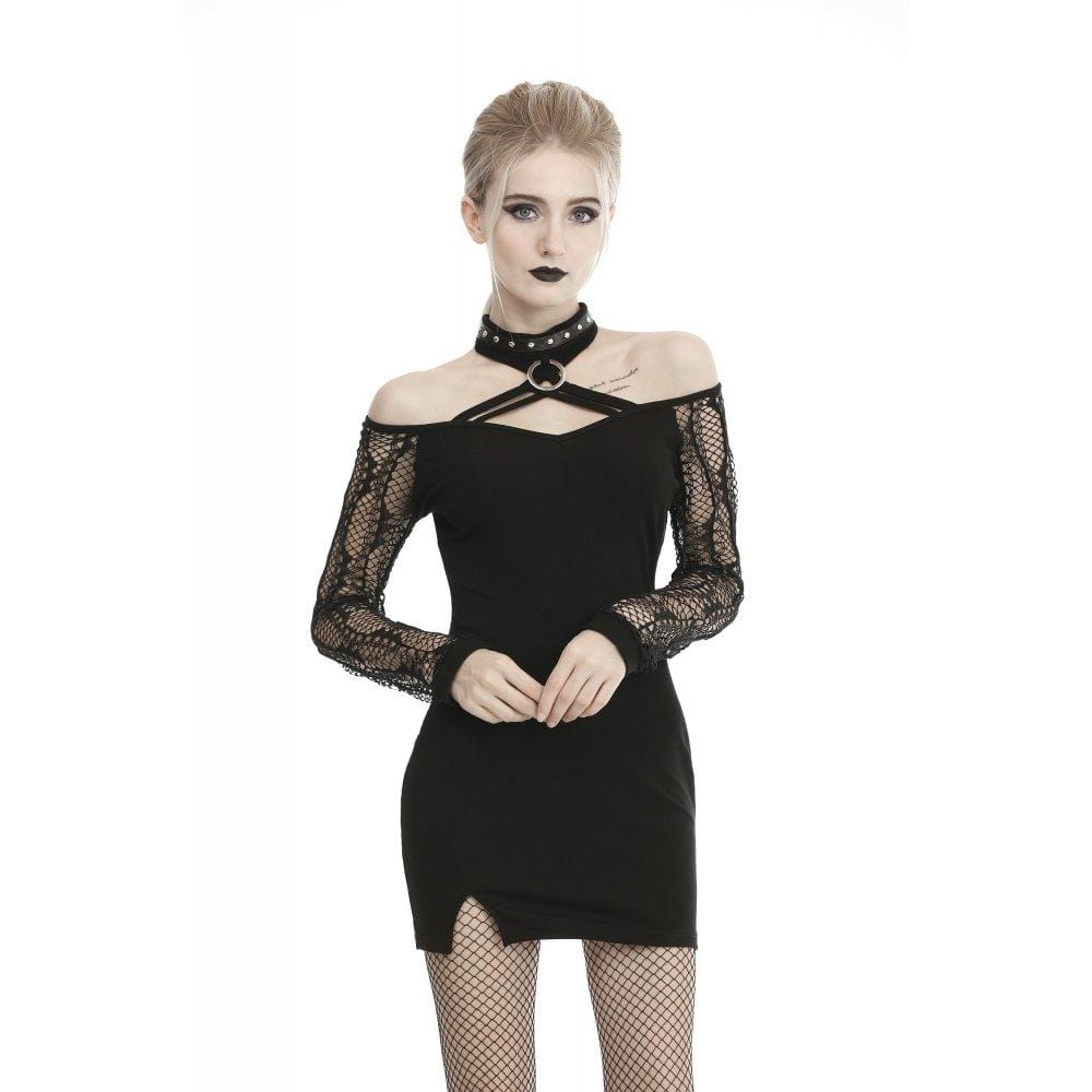 Darkinlove Women's Gothic Net Sleeve Halter Dresses
