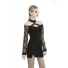 Darkinlove Women's Gothic Net Sleeve Halter Dresses