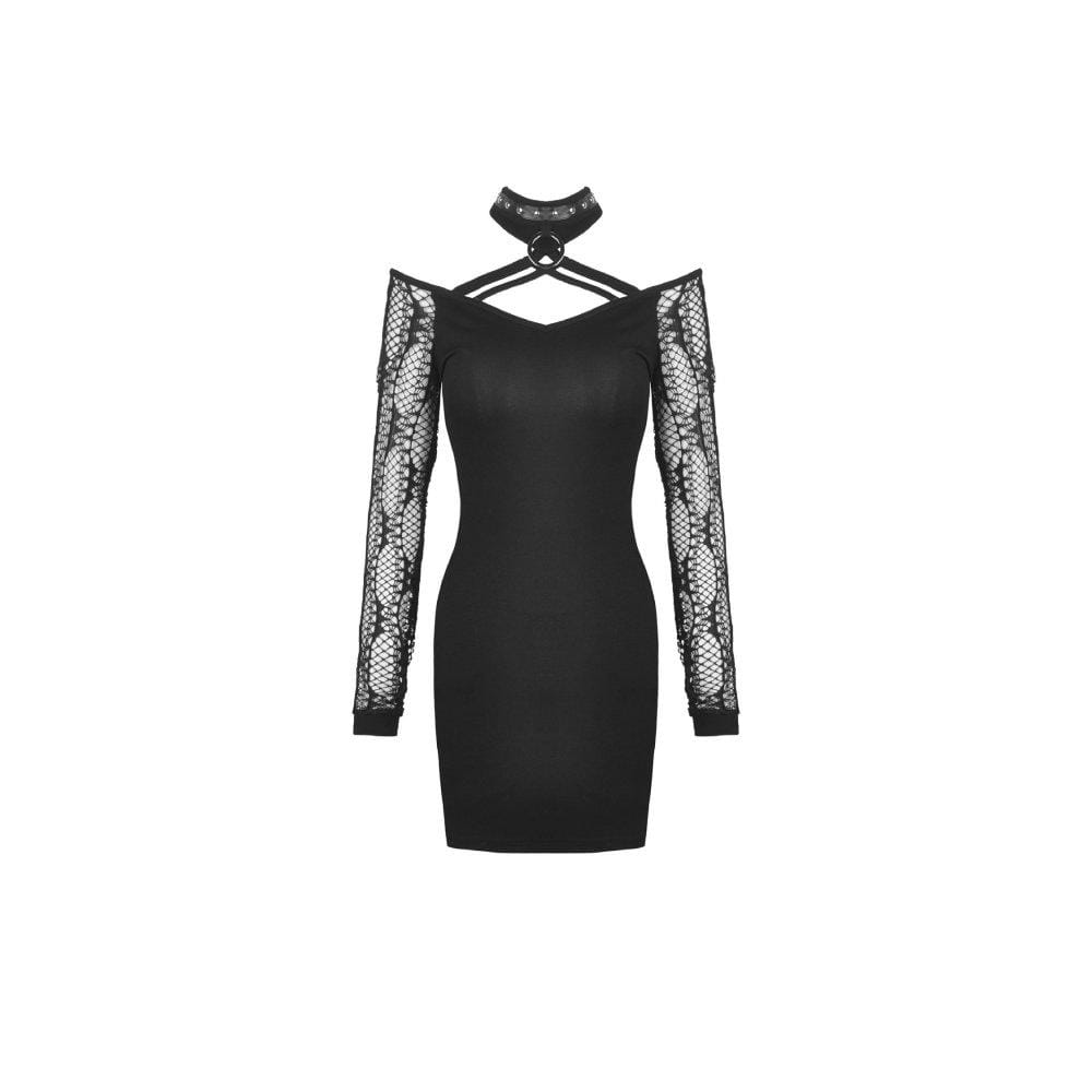 Darkinlove Women's Gothic Net Sleeve Halter Dresses