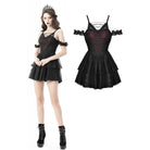 Darkinlove Women's Gothic Off Shoulder Dark Red Floral Lace Slip Dress