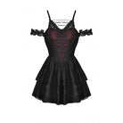 Darkinlove Women's Gothic Off Shoulder Dark Red Floral Lace Slip Dress