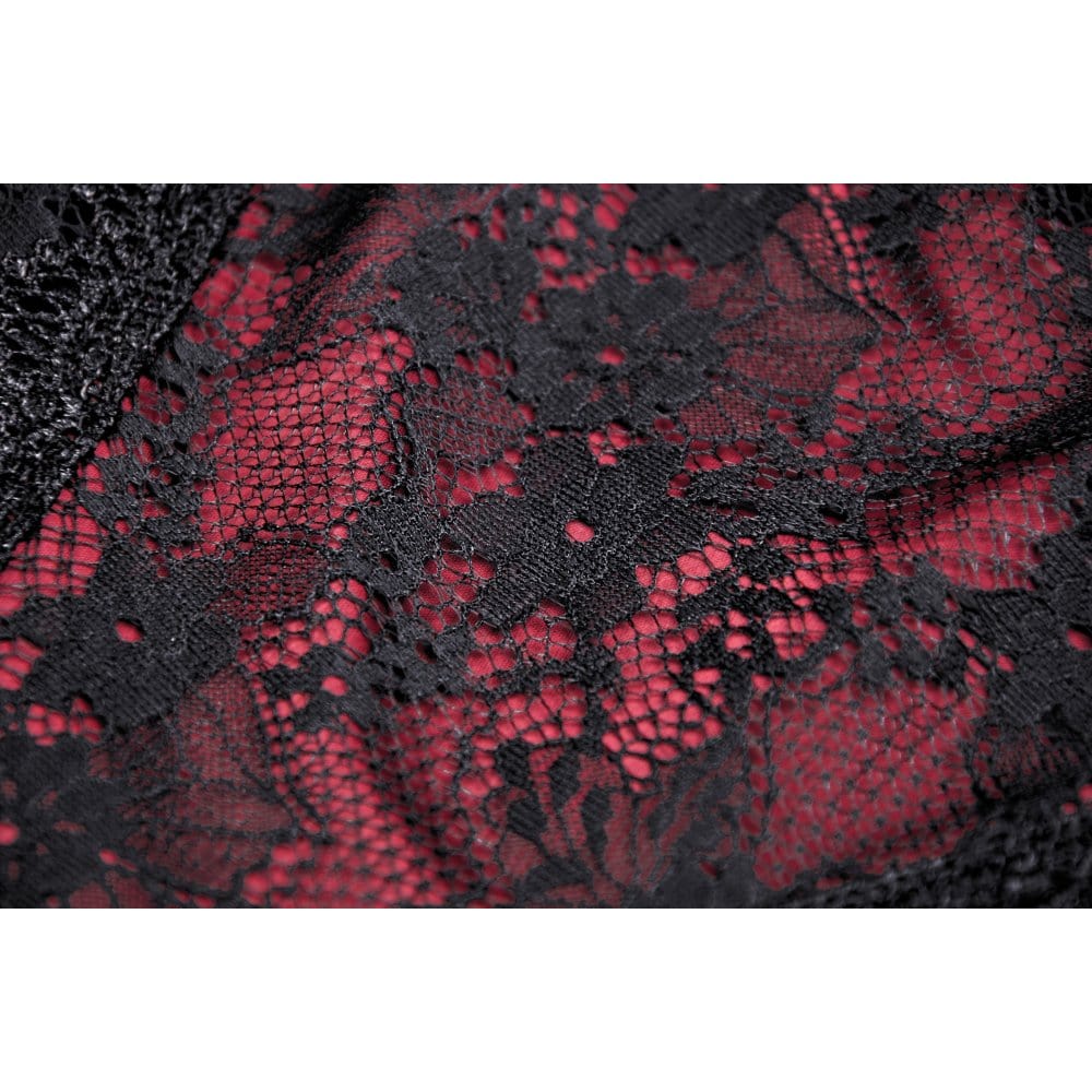 Darkinlove Women's Gothic Off Shoulder Dark Red Floral Lace Slip Dress