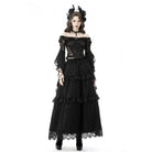 Darkinlove Women's Gothic Off Shoulder Flare Sleeved Floral Mesh Cape