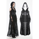 Darkinlove Women's Gothic Off-shoulder Flare Sleeved Hooded Maxi Dress Black