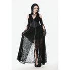 Darkinlove Women's Gothic Off-shoulder Flare Sleeved Hooded Maxi Dress Black