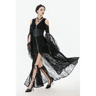 Darkinlove Women's Gothic Off-shoulder Flare Sleeved Hooded Maxi Dress Black