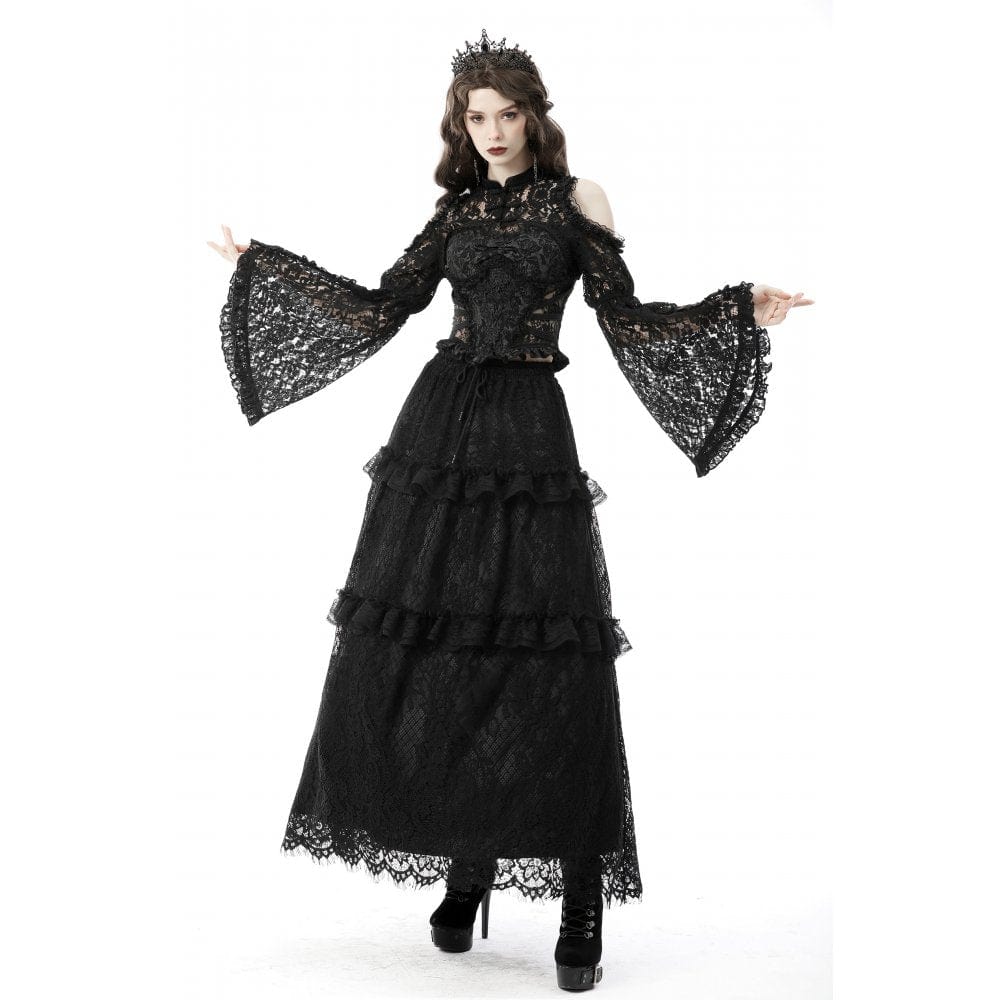 Darkinlove Women's Gothic Off Shoulder Flare Sleeved Lace Cape