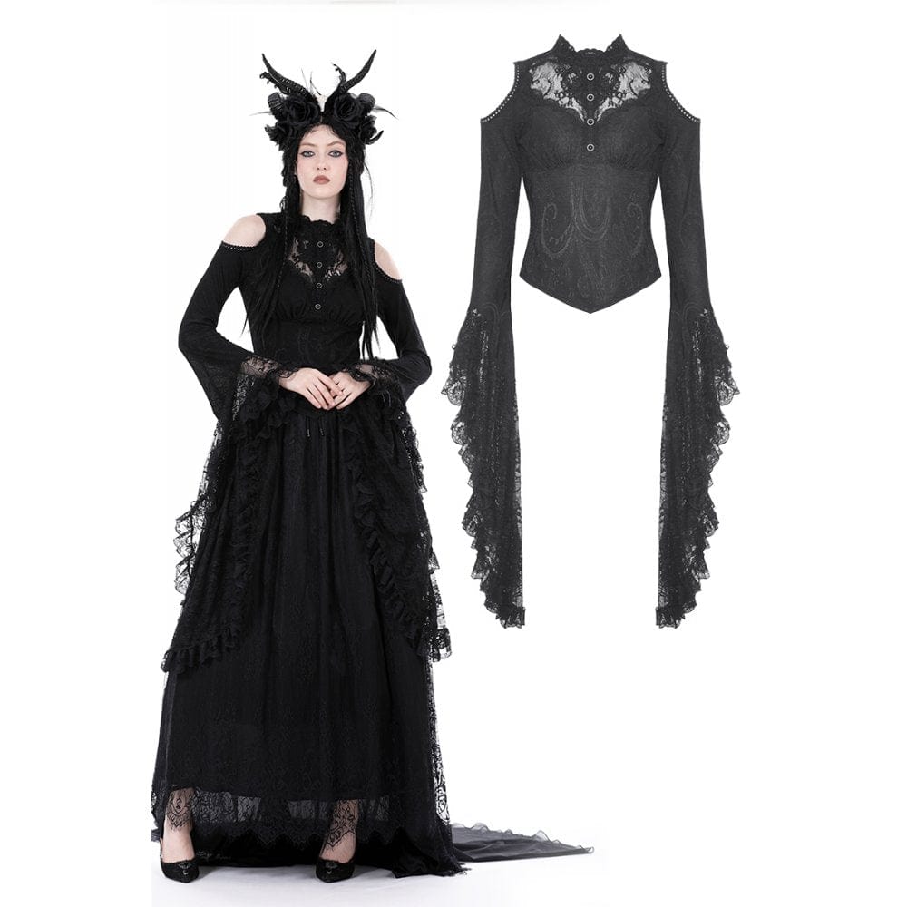 Darkinlove Women's Gothic Off Shoulder Lace Flared Sleeved Blouse