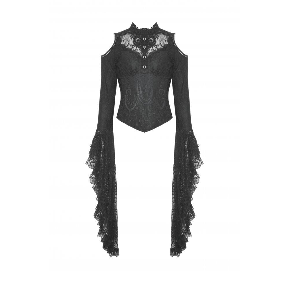 Darkinlove Women's Gothic Off Shoulder Lace Flared Sleeved Blouse