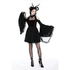 Darkinlove Women's Gothic Off Shoulder Lace Splice Dress