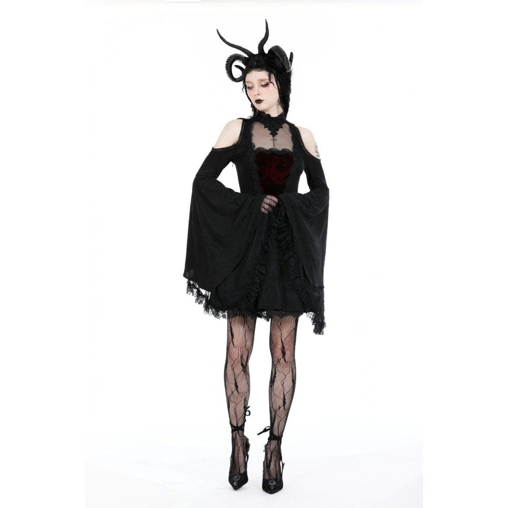 Darkinlove Women's Gothic Off Shoulder Lace Splice Dress