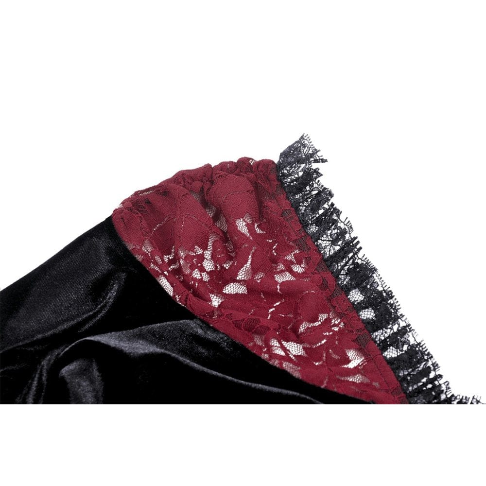 Darkinlove Women's Gothic Off Shoulder Lace Splice Velvet Crop Top