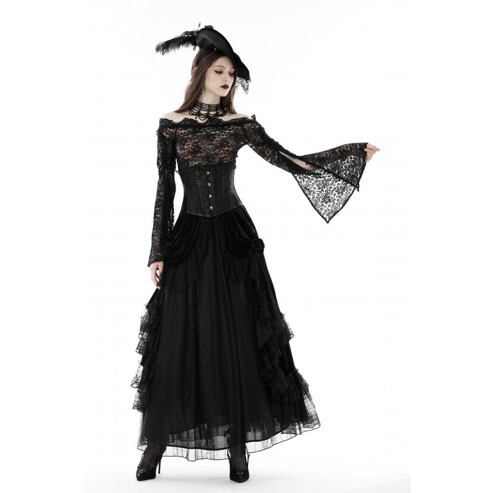 Darkinlove Women's Gothic Off Shoulder Lace Top