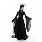 Darkinlove Damen Gothic Off Shoulder Lace-up Mesh Bluse