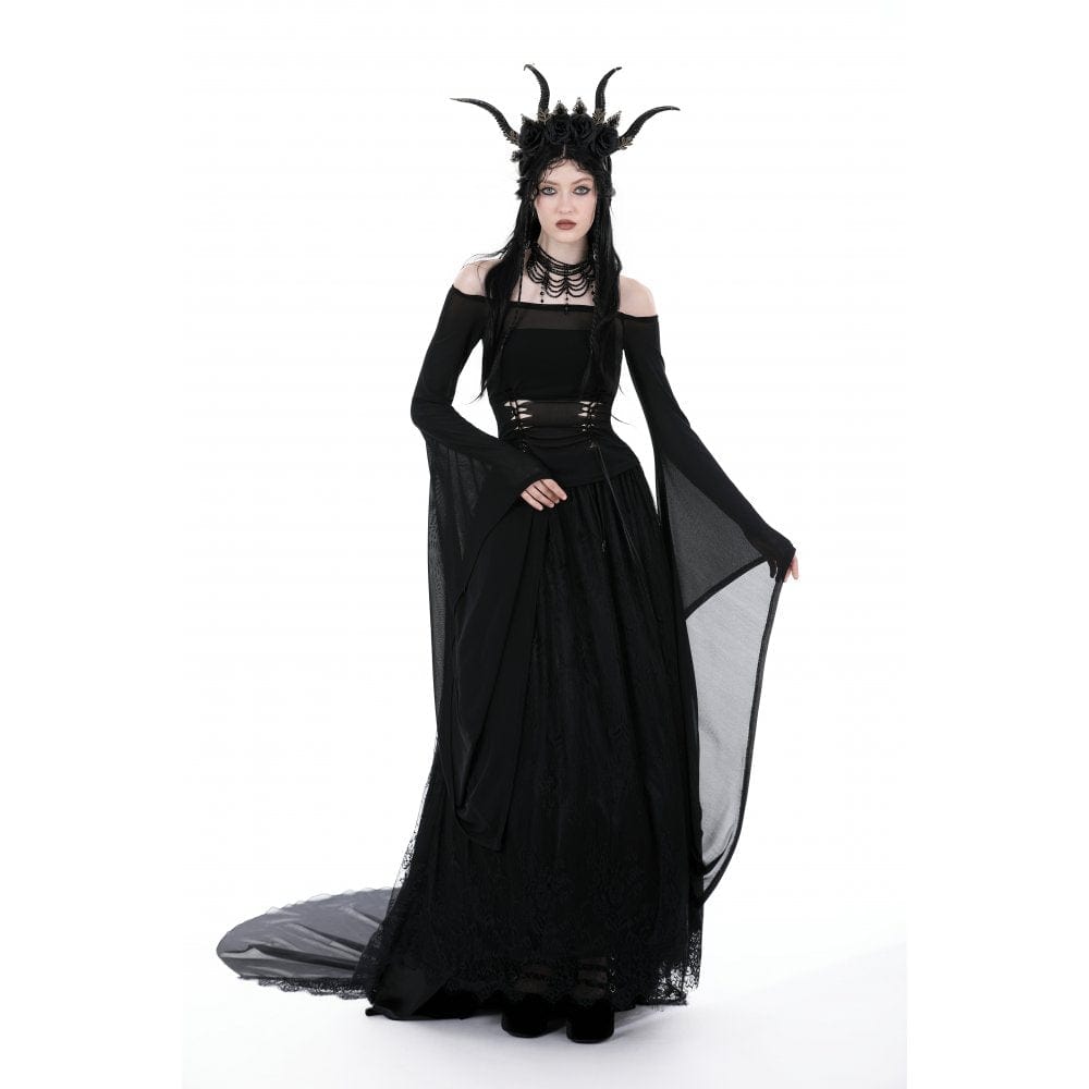 Darkinlove Women's Gothic Off Shoulder Lace-up Mesh Blouse