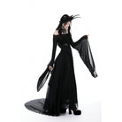 Darkinlove Damen Gothic Off Shoulder Lace-up Mesh Bluse