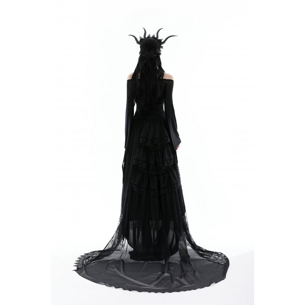 Darkinlove Damen Gothic Off Shoulder Lace-up Mesh Bluse