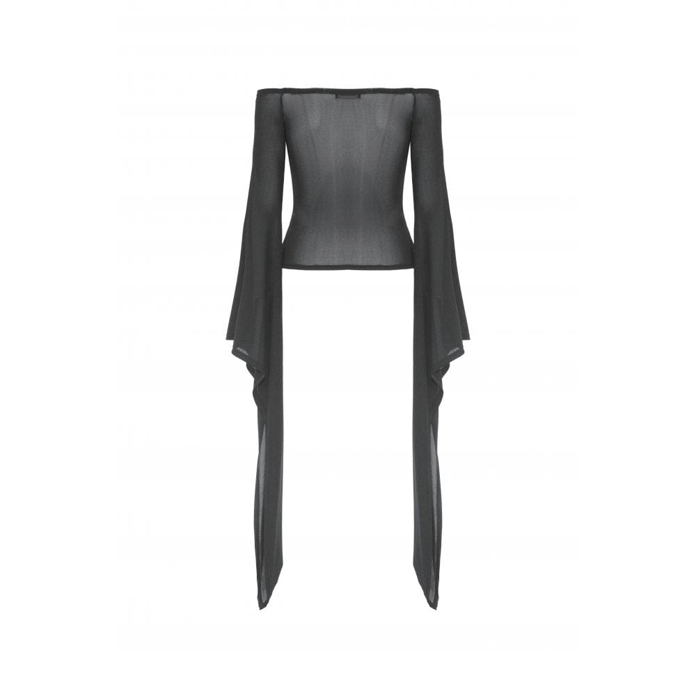 Darkinlove Damen Gothic Off Shoulder Lace-up Mesh Bluse