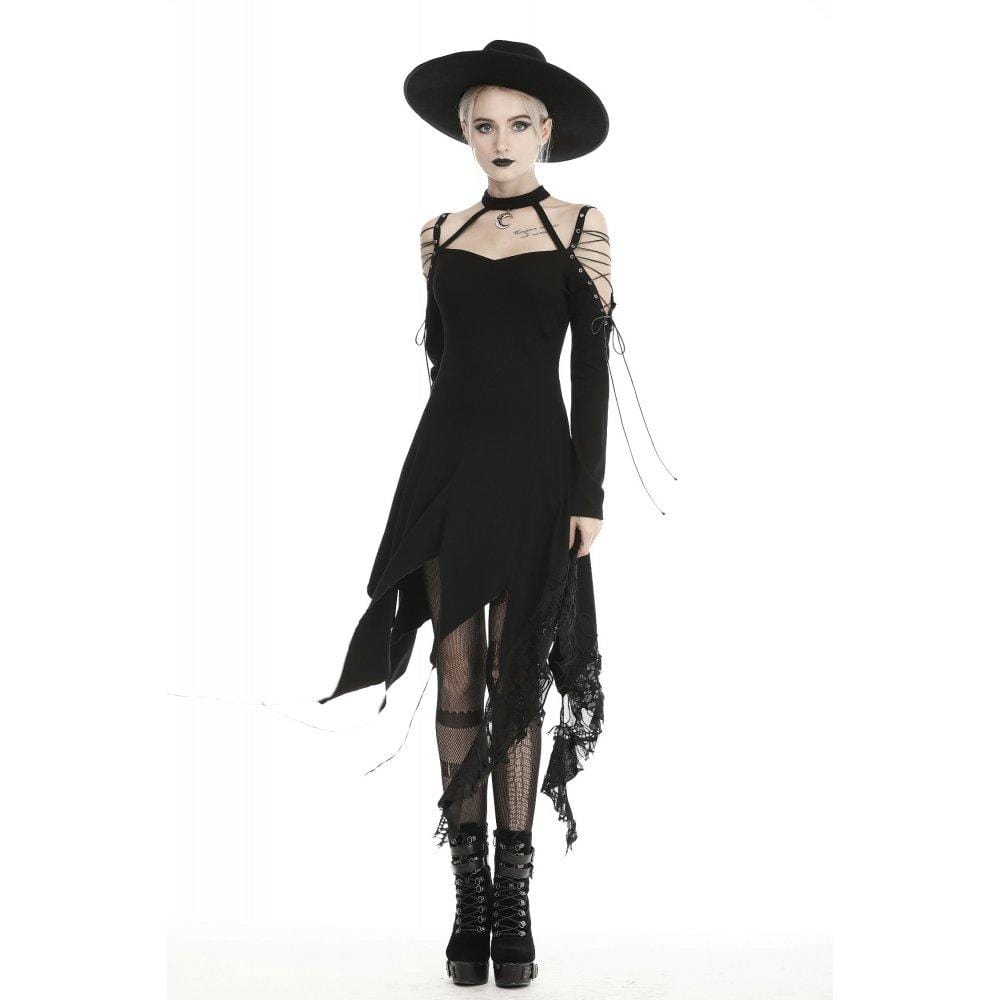 Darkinlove Women's Gothic Off-shoulders Ripped Slip Dresses