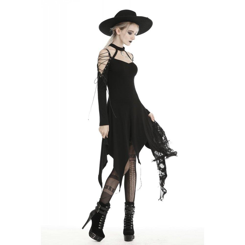 Darkinlove Women's Gothic Off-shoulders Ripped Slip Dresses
