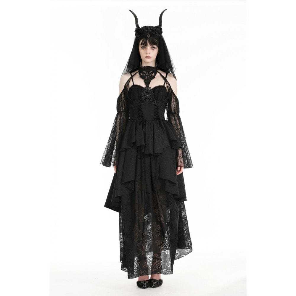 Darkinlove Women's Gothic Off-the-shoulder Cutout Lace Cape