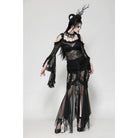 Darkinlove Women's Gothic Off-the-Shoulder Flared Sleeved Lace Shirt