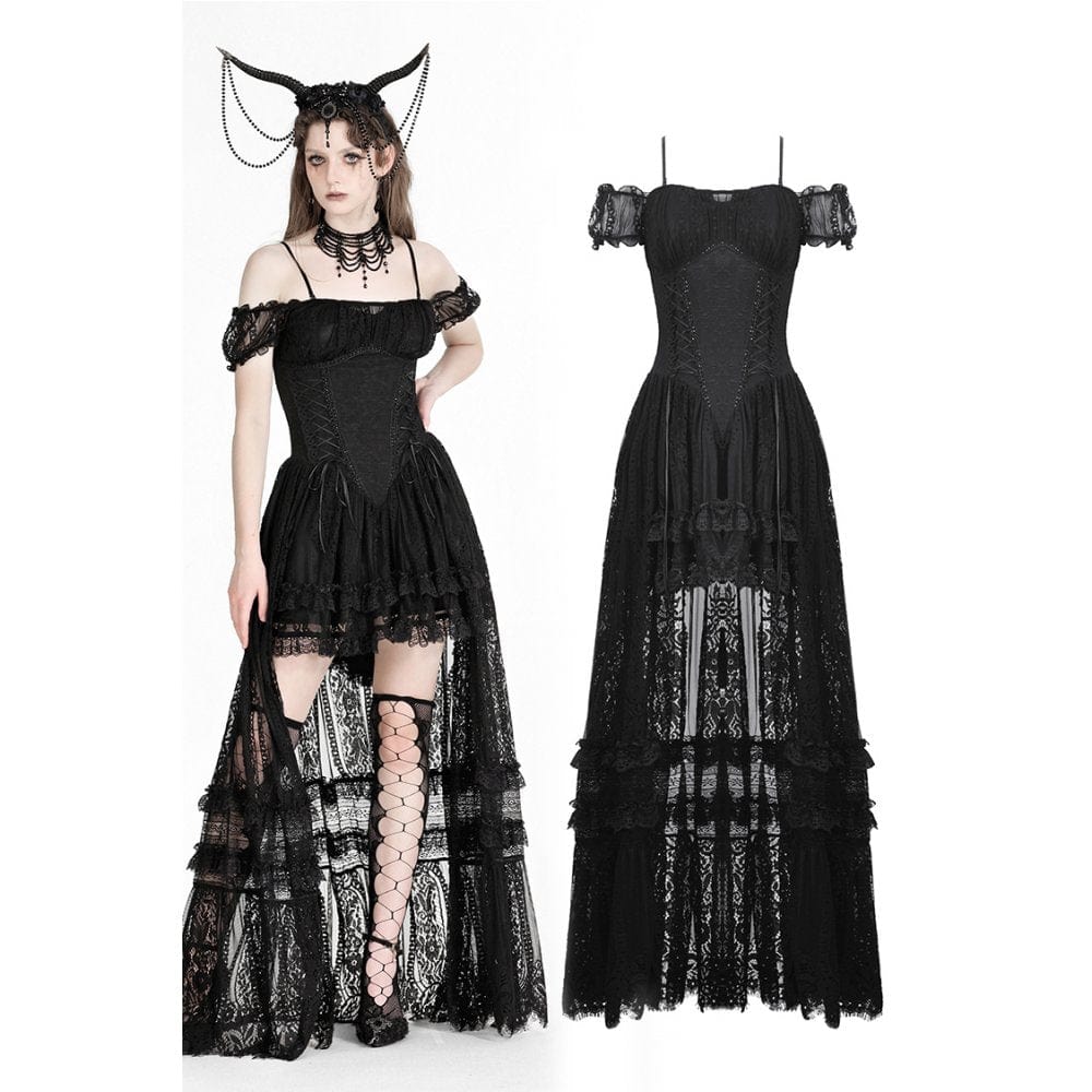 Women's Gothic Off-the-shoulder High/Low Prom Slip Dress – Punk Design