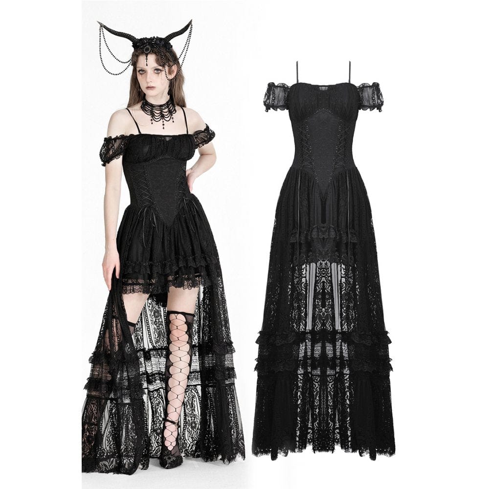 Darkinlove Women's Gothic Off-the-shoulder High/Low Prom Slip Dress
