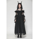 Darkinlove Women's Gothic Off-the-Shoulder Lace Splice Ball Gown Dress