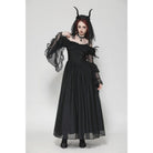 Darkinlove Women's Gothic Off-the-Shoulder Lace Splice Ball Gown Dress