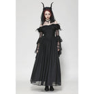 Darkinlove Women's Gothic Off-the-Shoulder Lace Splice Ball Gown Dress
