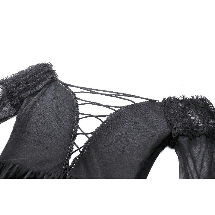 Darkinlove Women's Gothic Off-the-Shoulder Lace Splice Ball Gown Dress