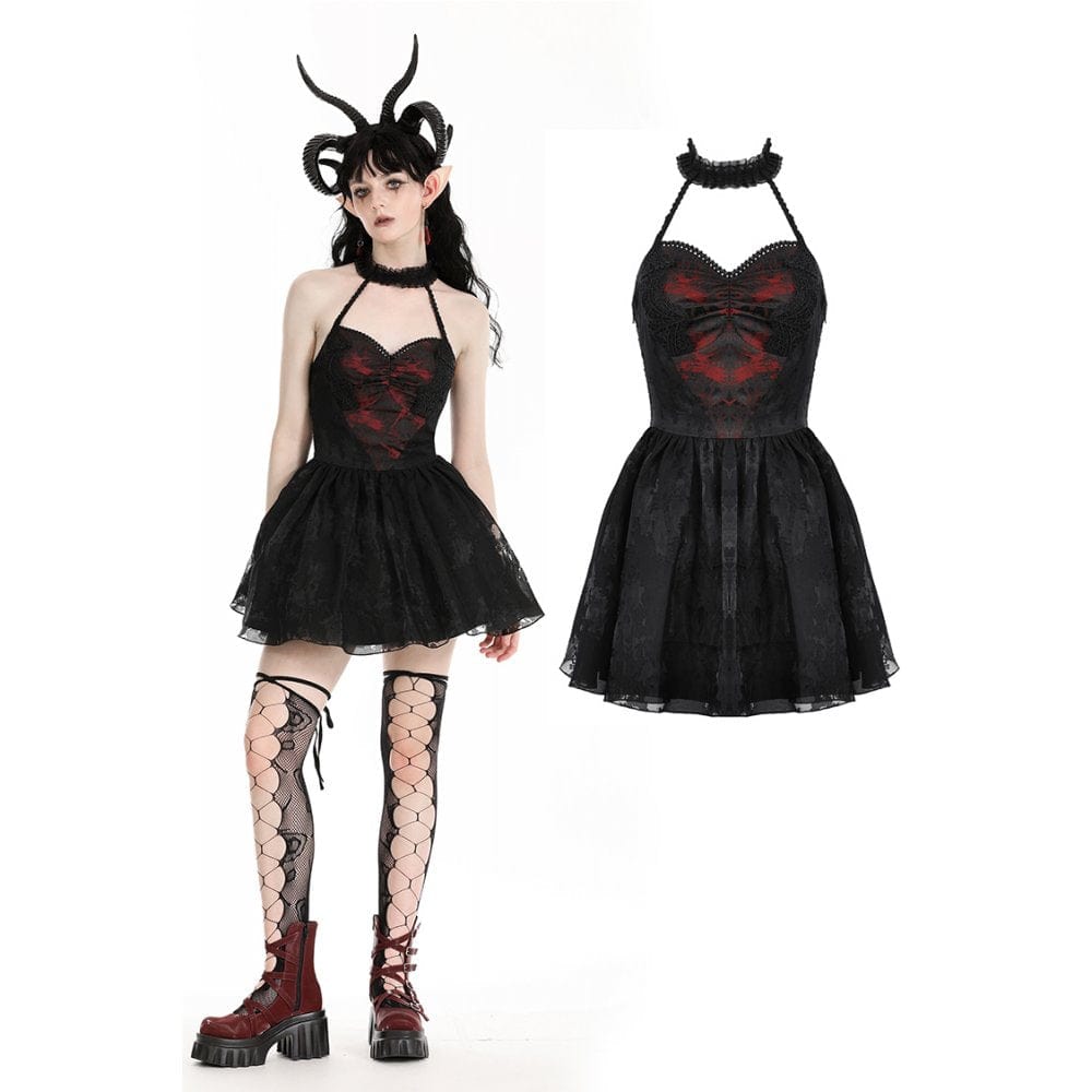 Darkinlove Women's Gothic Off-the-shoulder Mesh Splice Halloween Dress