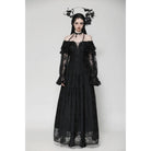 Darkinlove Women's Gothic Off-the-Shoulder Ruffled Lace Splice Prom Dress