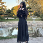 Darkinlove Women's Gothic Off-the-Shoulder Ruffled Lace Splice Prom Dress