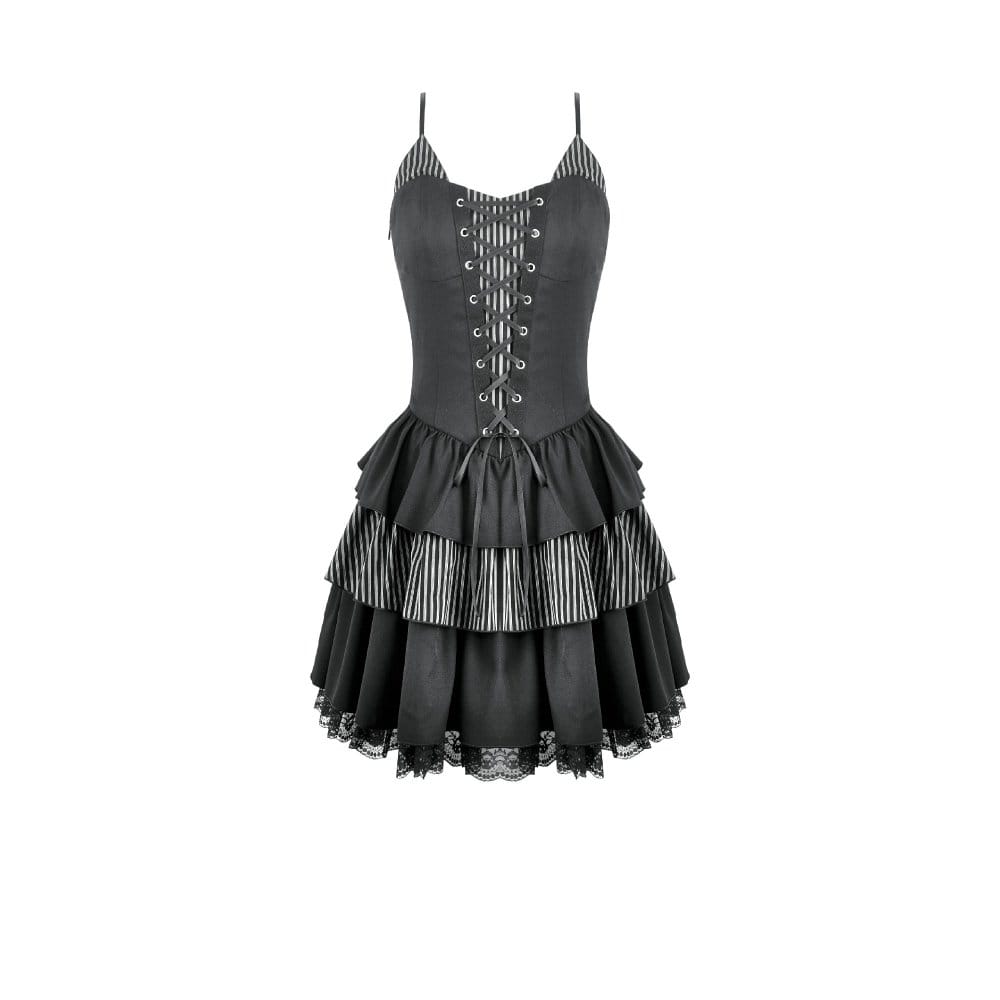 Darkinlove Women's Gothic Pinstripe Lace-up Slip Dress